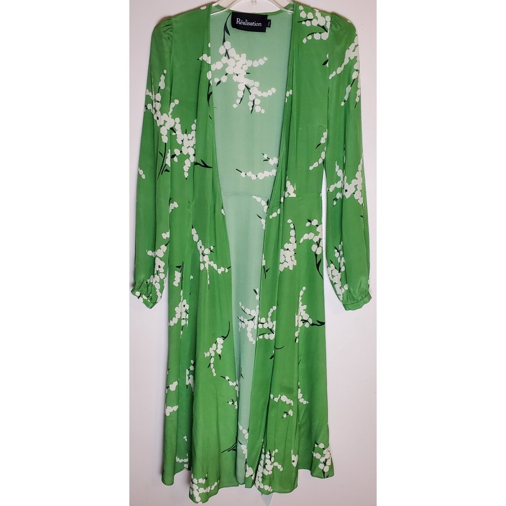 FLAW Realisation Par Violette Green Silk Kimono Floral Romantic Fairy Whimsigoth